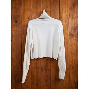 Womens White Cropped Ribbed Turtleneck Long Sleeve Top Juniors XL